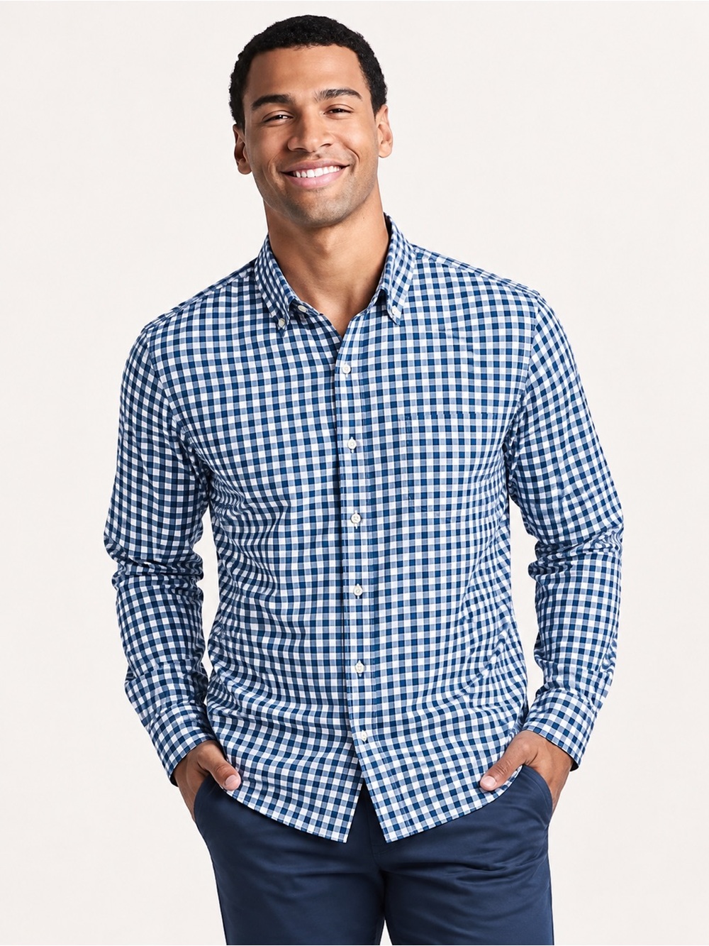 Bonobos Classic Fit Cotton Gingham Shirt Button Down Long Sleeve Blue Checked 87